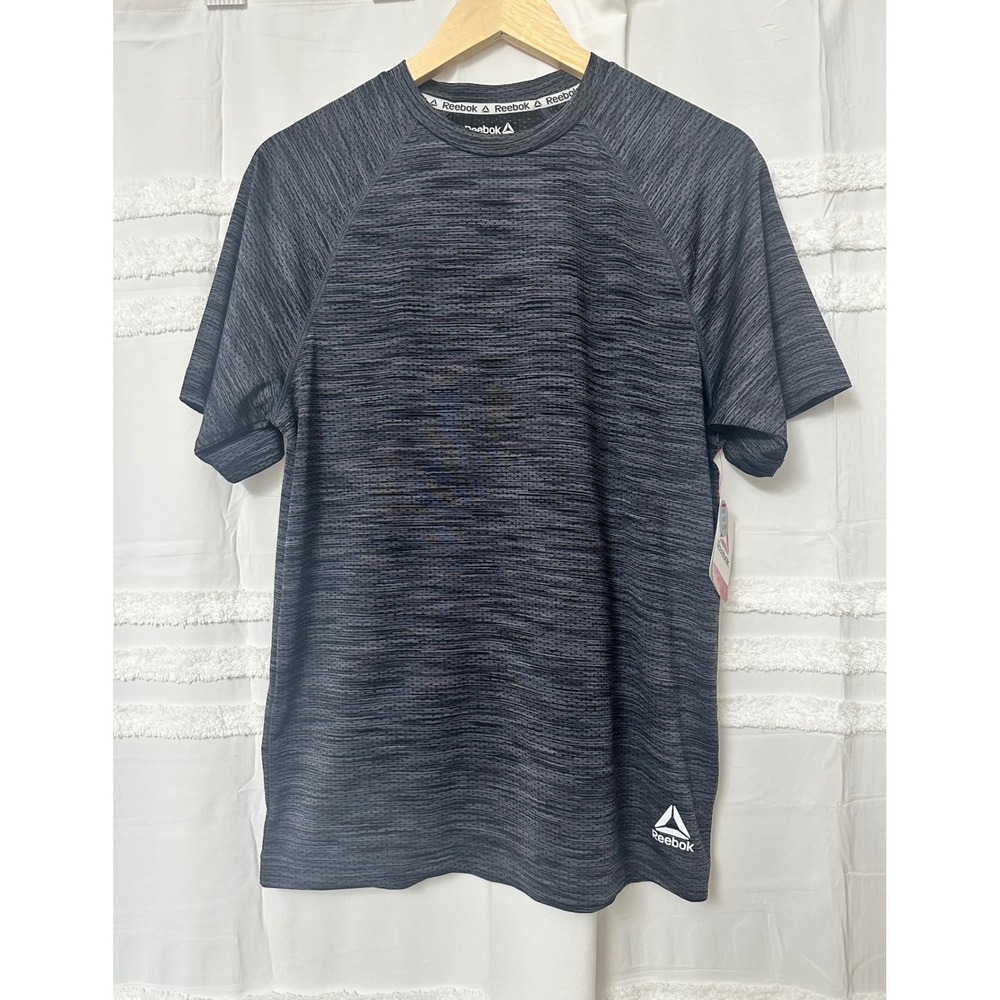 Reebok Mens Space Dye Performance T-Shirt Gray Raglan Short Sleeve Gym Top S NWT